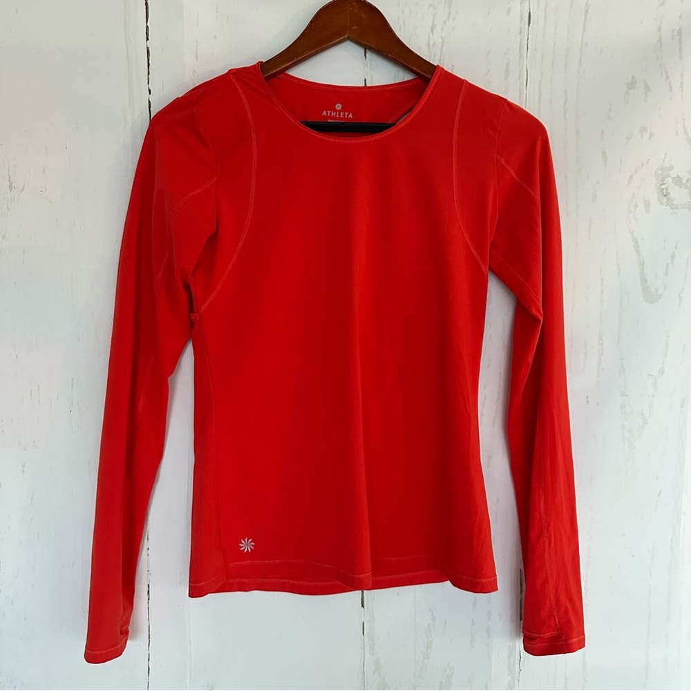 ATHLETA Rally Up Long Sleeve Cutout Coral  Top Shirt Extra Small XS